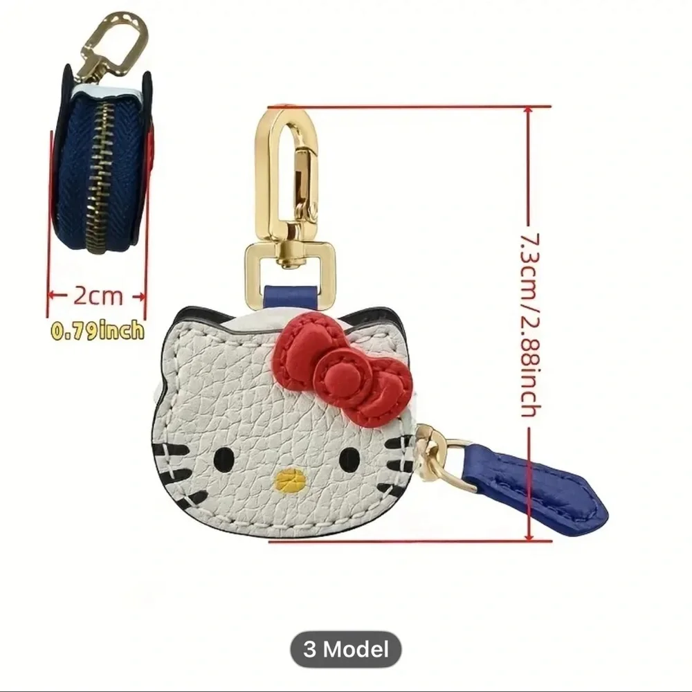 Hello Kitty Red and White Zip Pouch Bag purse Charm Keychain NWOT air pod - Picture 4 of 4